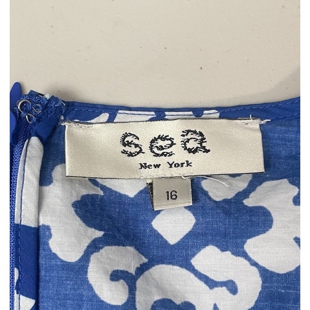 SEA Women 16 Sonia Lace-up Blue Cotton-poplin Midi Dress Resort Wear Greek Boho - Picture 4 of 8